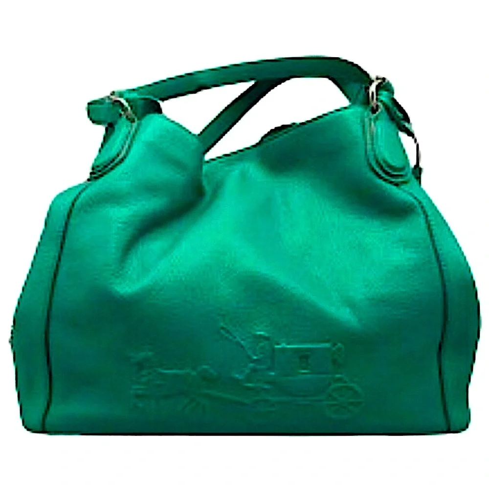 COACH Edie Green Leather Horse and Carriage Embossed Three Section Shoulder Bag